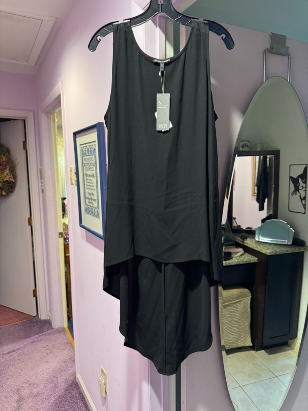 NWT! EILEEN FISHER Size L Black High-Low Sleeveless Tank Top